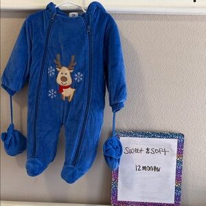 Blue Reindeer Footed Onesie